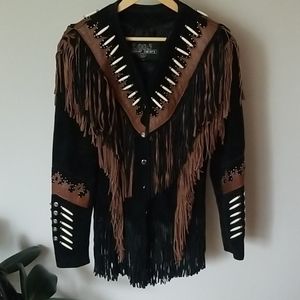 Southwest fringe suede leather jacket